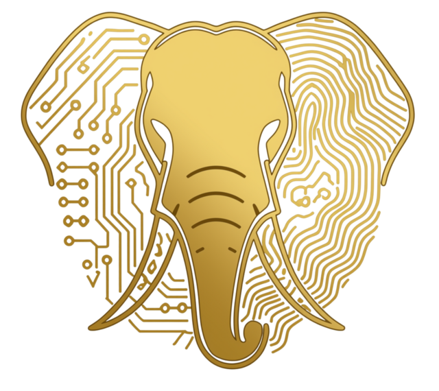 OCAANA, a gold elephant with circuit-line and fingerprint-line ears